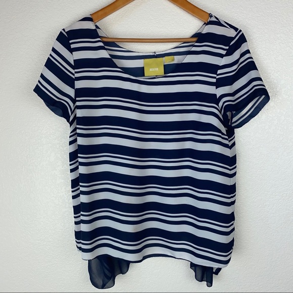 Anthro Maeve Navy Striped Ruffle Back Blouse Top - Picture 4 of 7